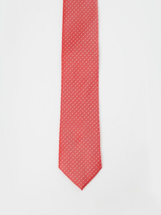Red jacquard tie with white polka dots