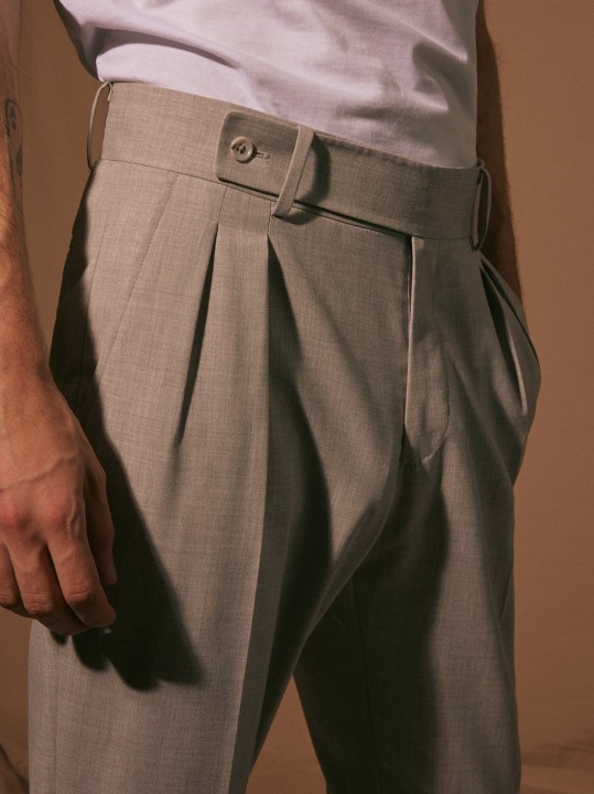 LIGHT GREY DOUBLE PLEATED TROUSERS
