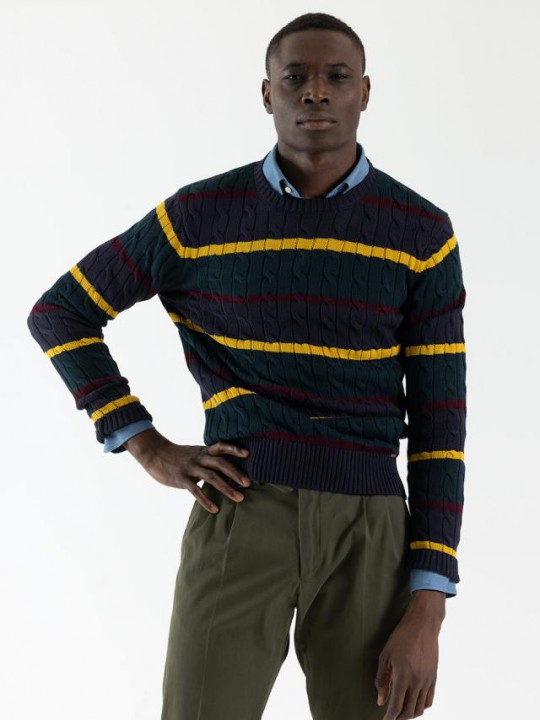 CABLE KNIT HORIZONTAL STRIPED JUMPER PuroEGO
