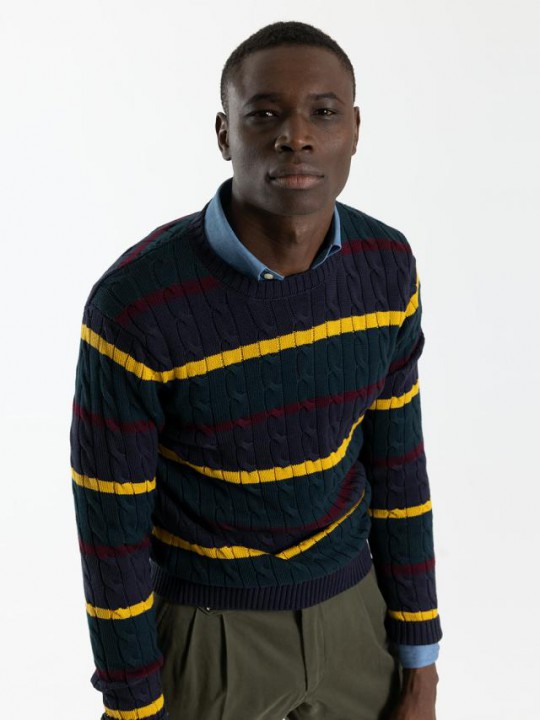 CABLE KNIT HORIZONTAL STRIPED JUMPER PuroEGO