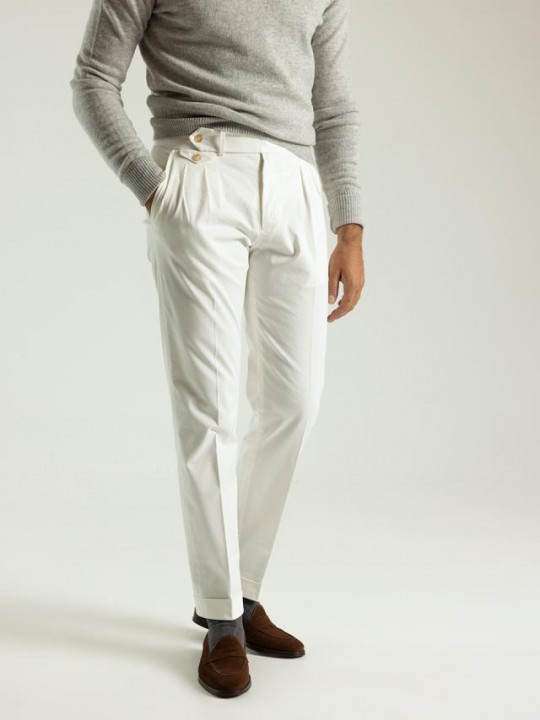 WHITE HIGH RISE TROUSERS INVERTED PLEATS PuroEGO