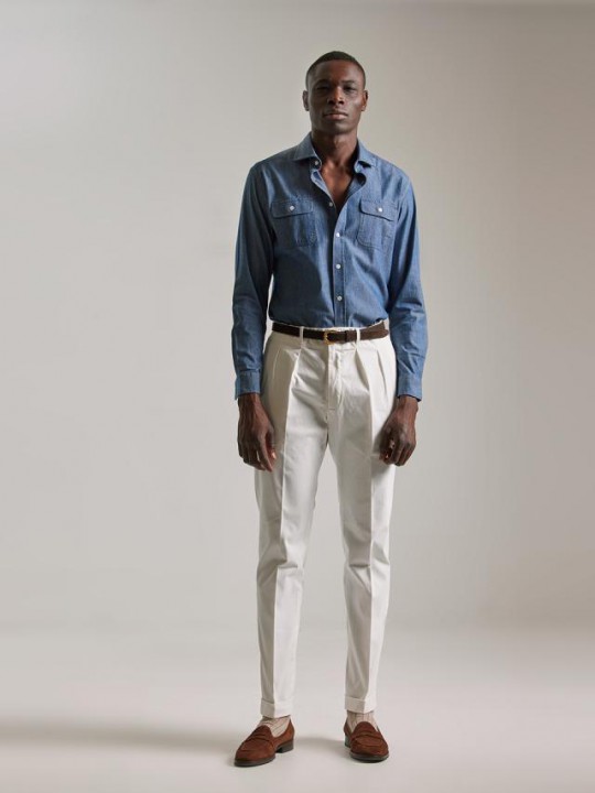 WHITE DOUBLE PLEATED TROUSERS
