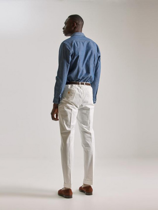 WHITE DOUBLE PLEATED TROUSERS