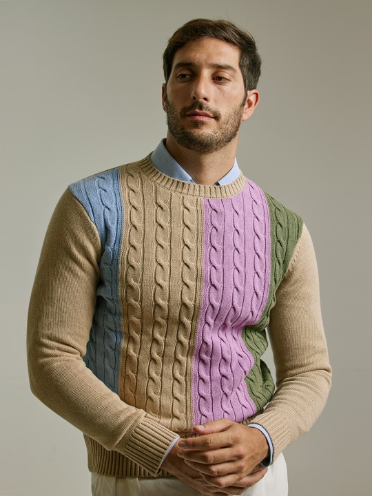 MULTICOLOURED CABLE KNIT JUMPER