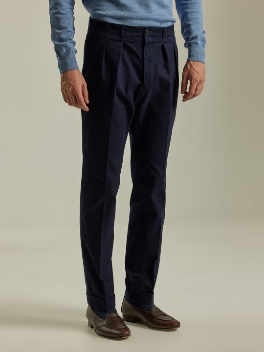 PuroEGO NAVY BLUE DOUBLE PLEATED TROUSERS