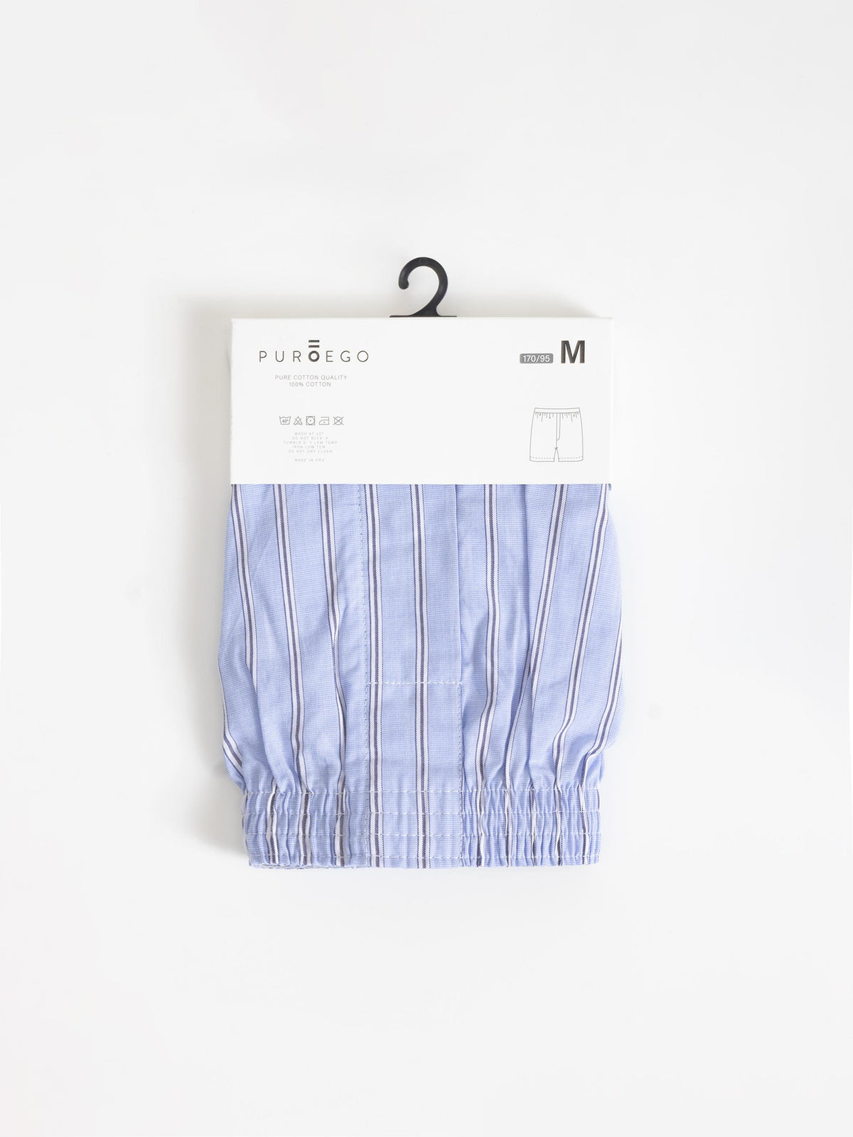 BOXER DE TELA ALGODON  RAYAS AZUL CELESTE