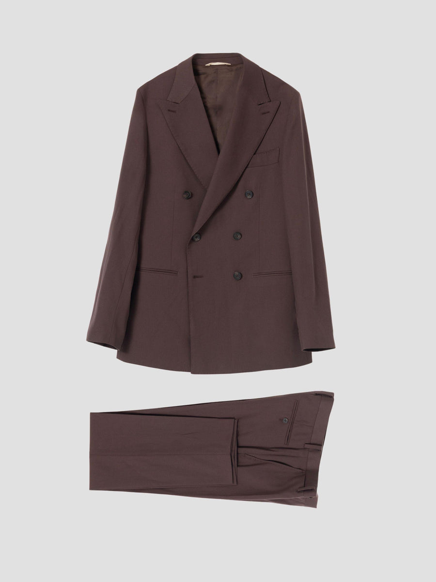 BROWN TEXTURED DOUBLE-BREASTED SUIT