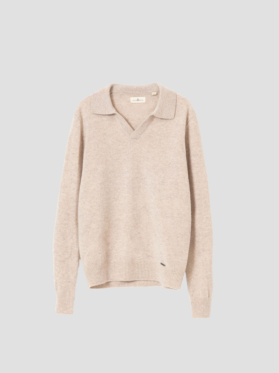 BEIGE KNITTED POLO SWEATER
