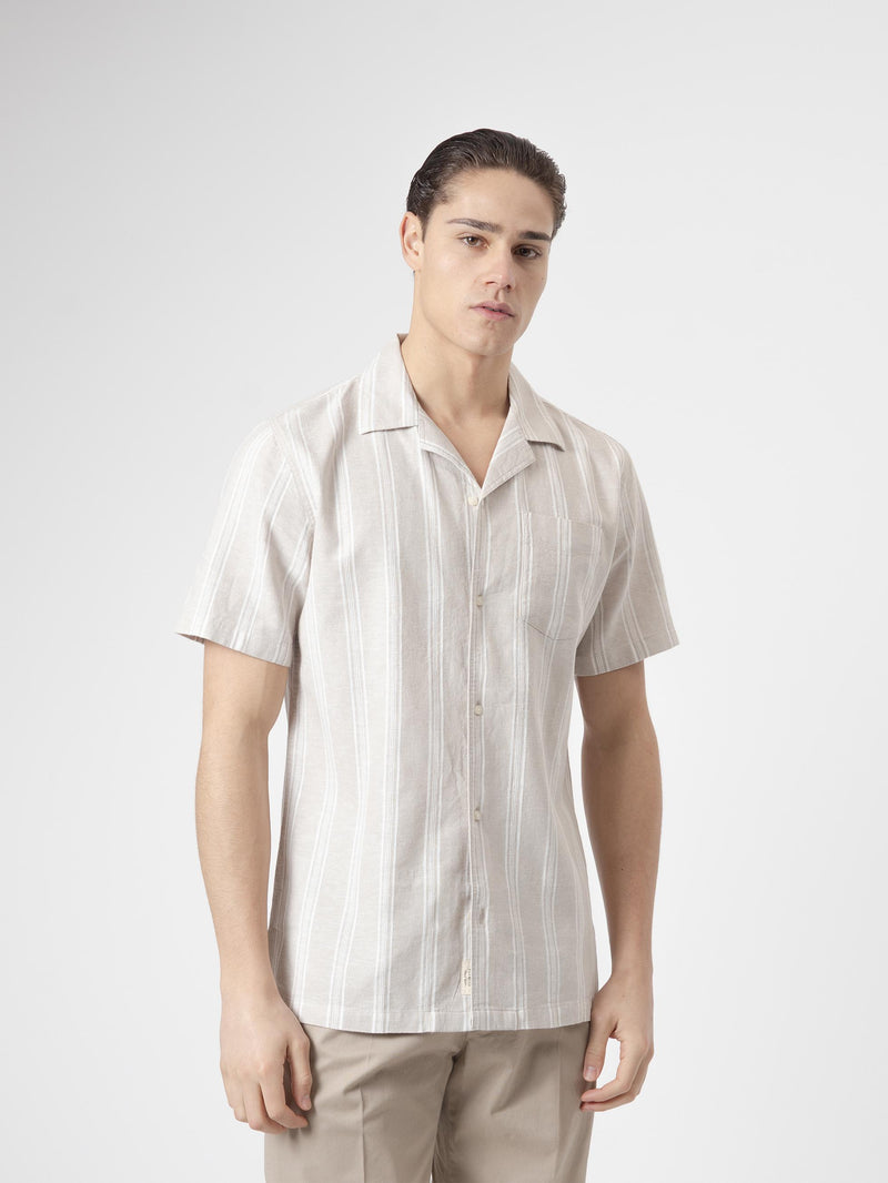 STONE LINEN STRIPED SHIRT
