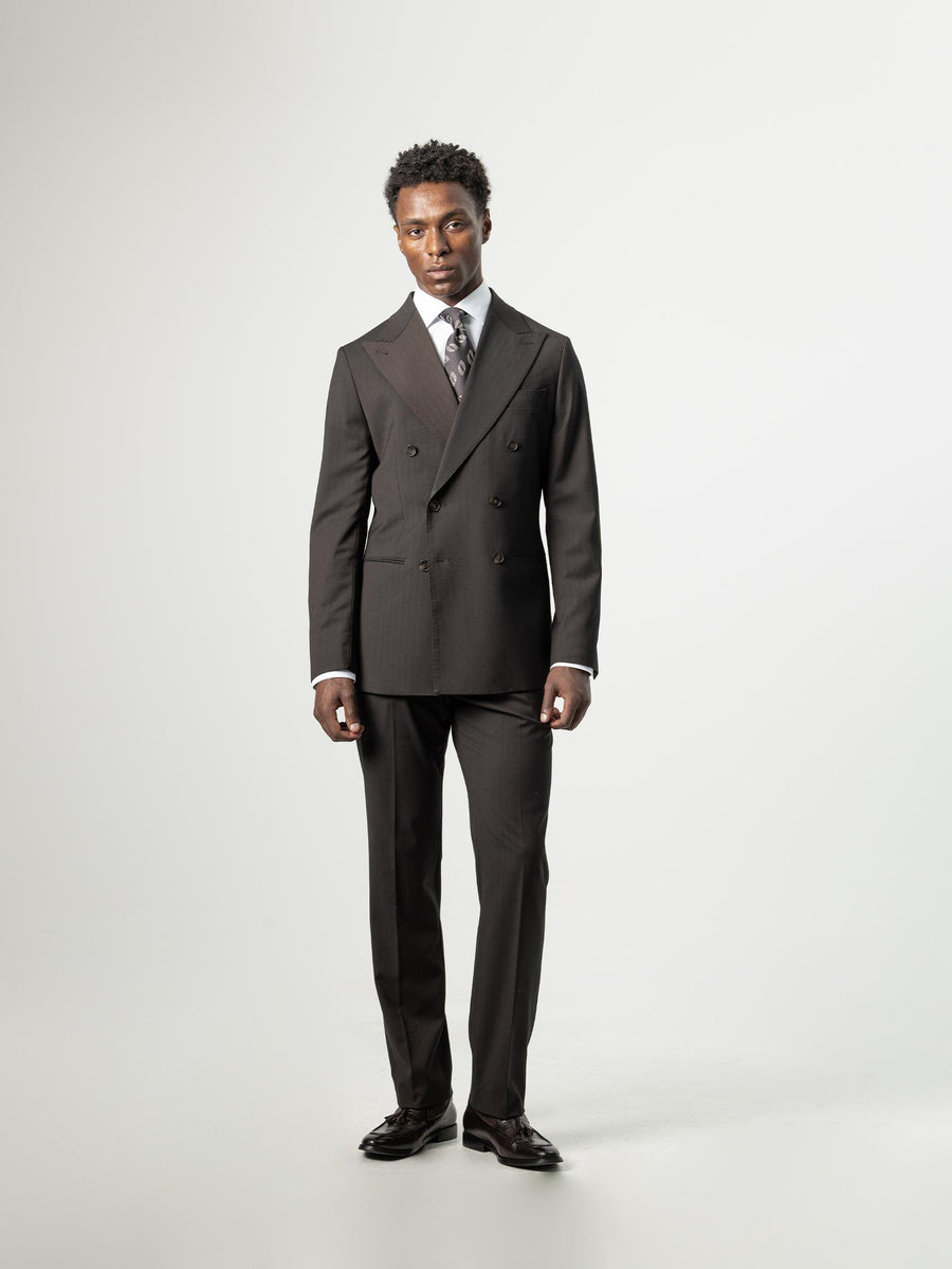 DARK BROWN HERRINGBONE DOUBLE-BREASTED SUIT