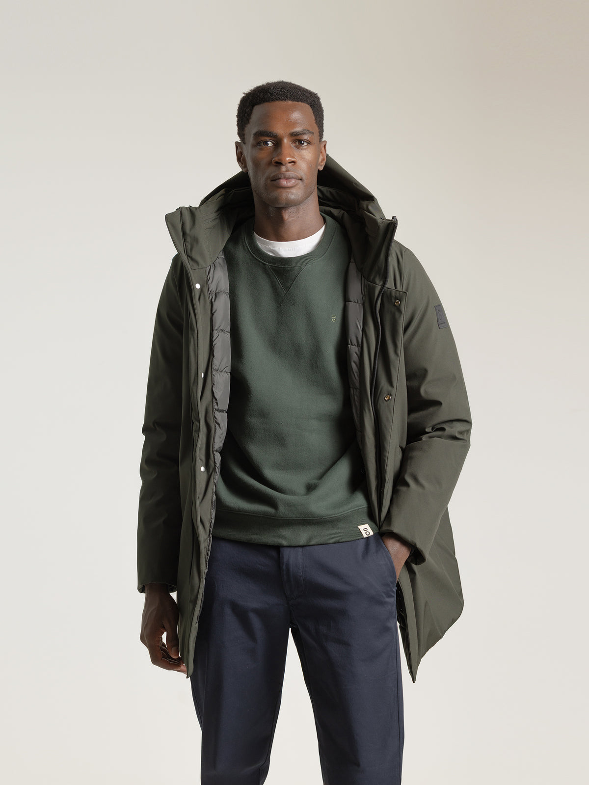 DARK GREEN TECHNICAL HOODED PARKA