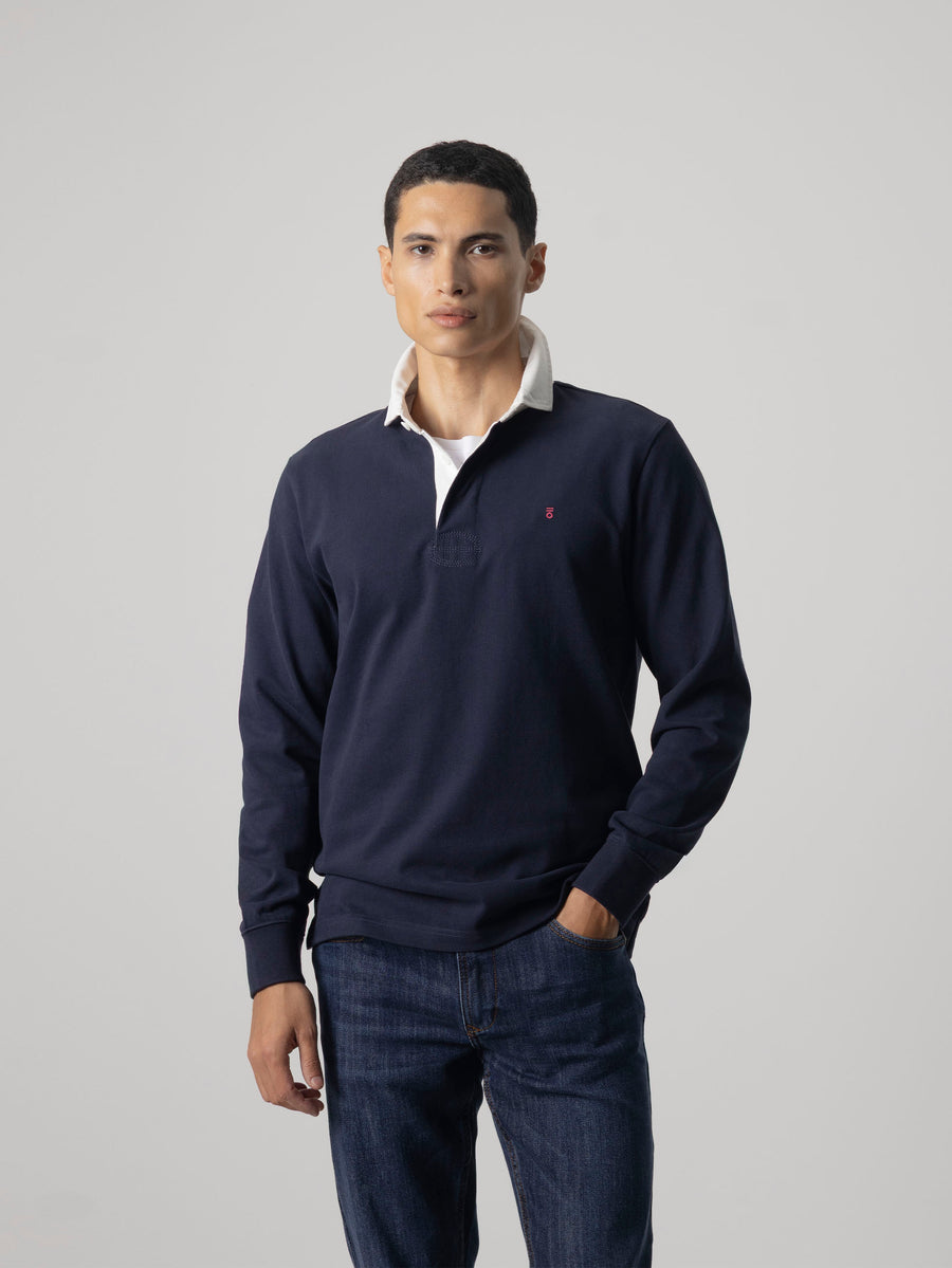 POLO LISO CUELLO CONTRASTE AZUL OSCURO