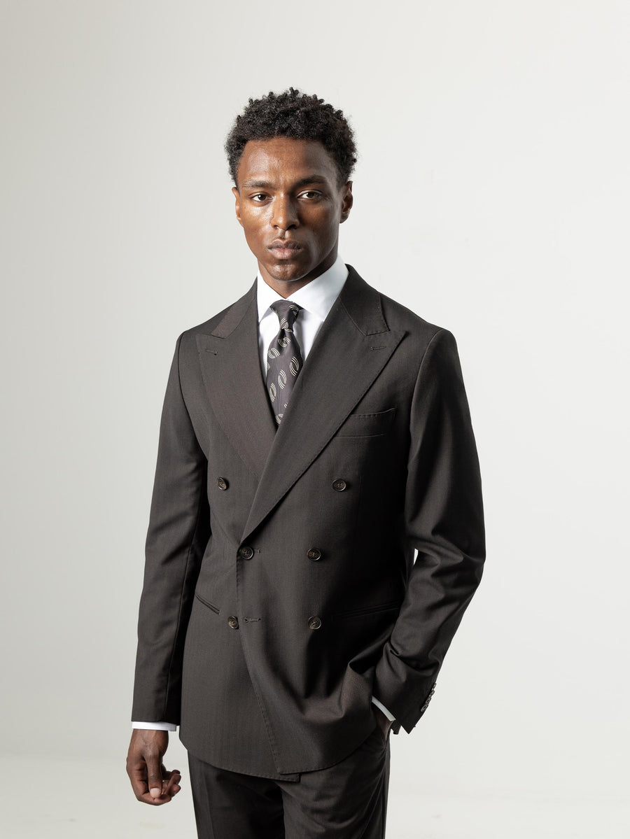 DARK BROWN HERRINGBONE DOUBLE-BREASTED SUIT