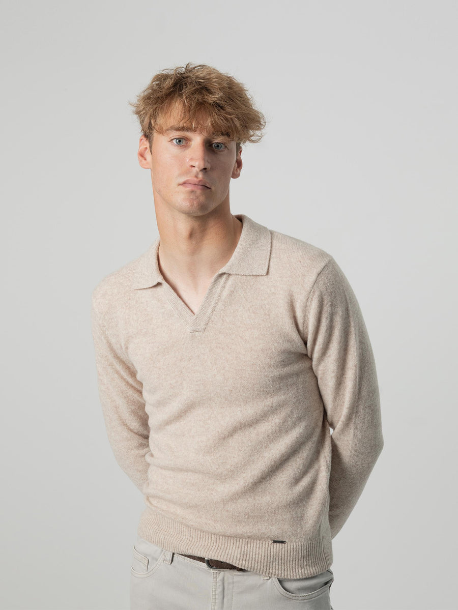 BEIGE KNITTED POLO SWEATER