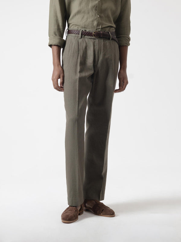 PANTALÓN LINO WIDE FIT ESPIGA KAKI