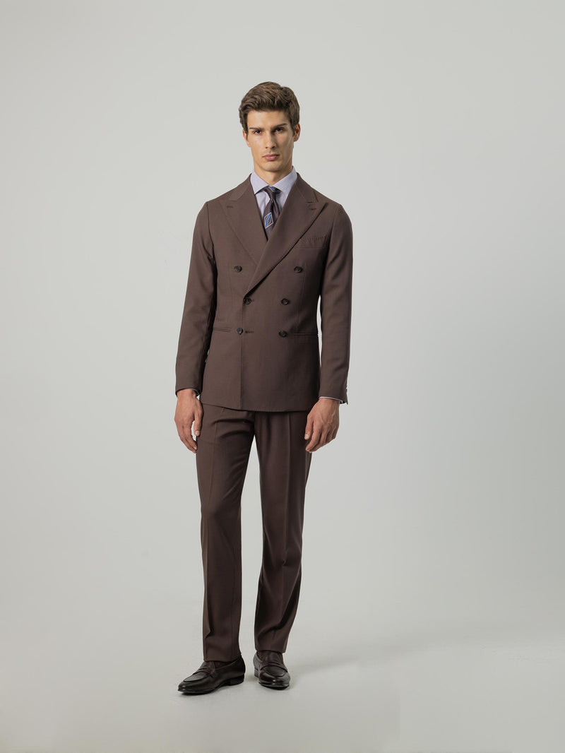 BROWN TEXTURED DOUBLE-BREASTED SUIT