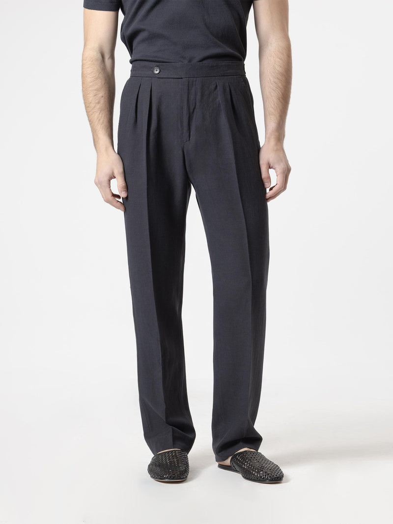 PANTALÓN LINO RELAXED FIT AZUL MARINO