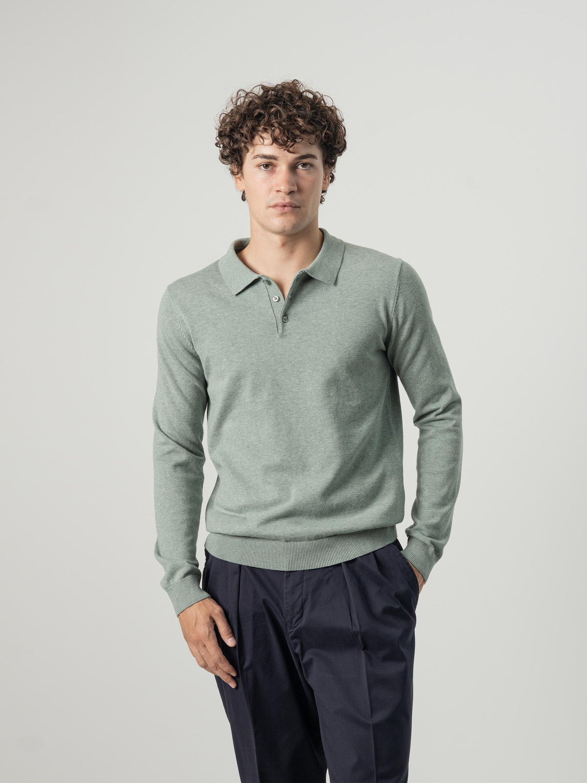 JERSEY MELANGE CUELLO POLO VERDE ALOE