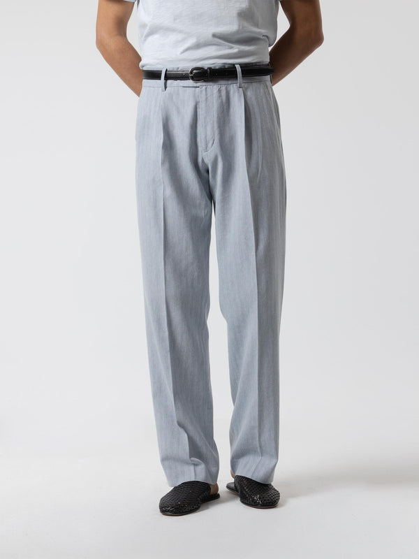 PANTALÓN ESPIGA LINO WIDE FIT CELESTE