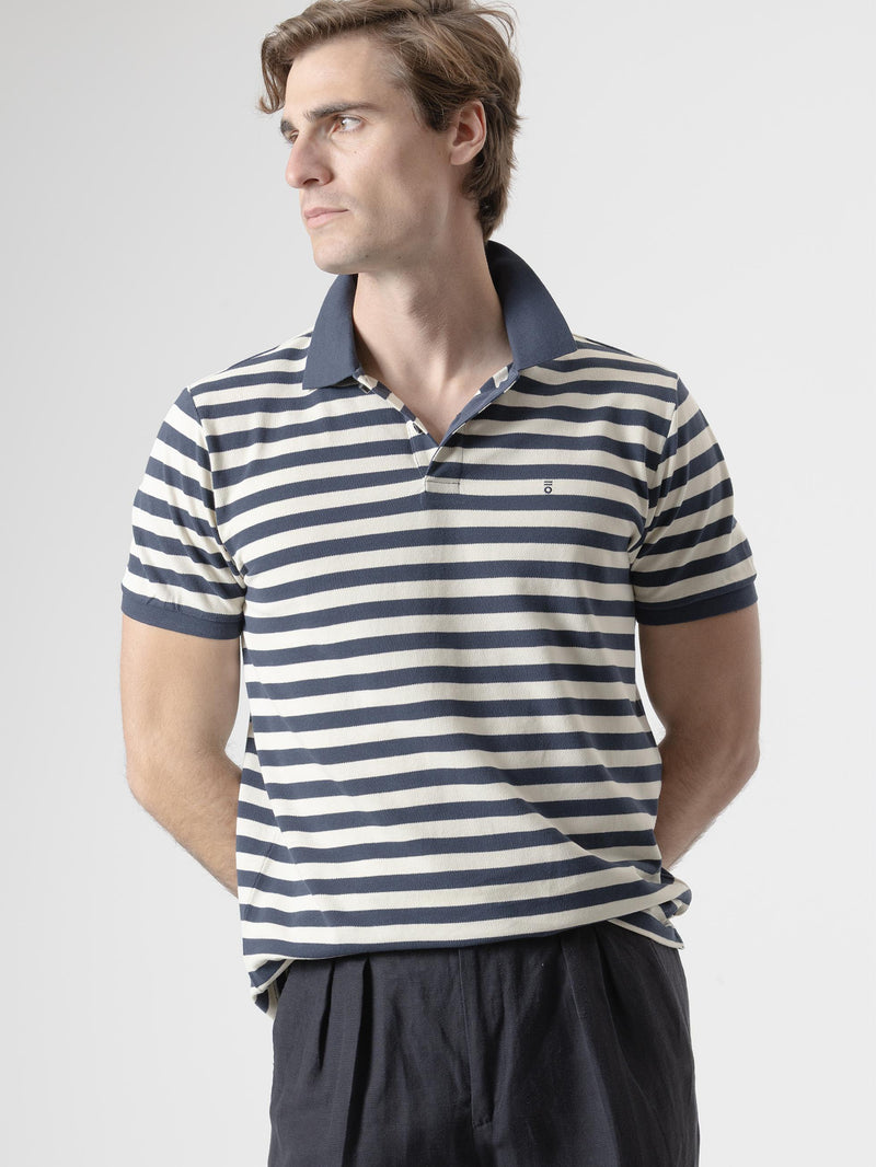 NAVY STRIPED POLO SHIRT