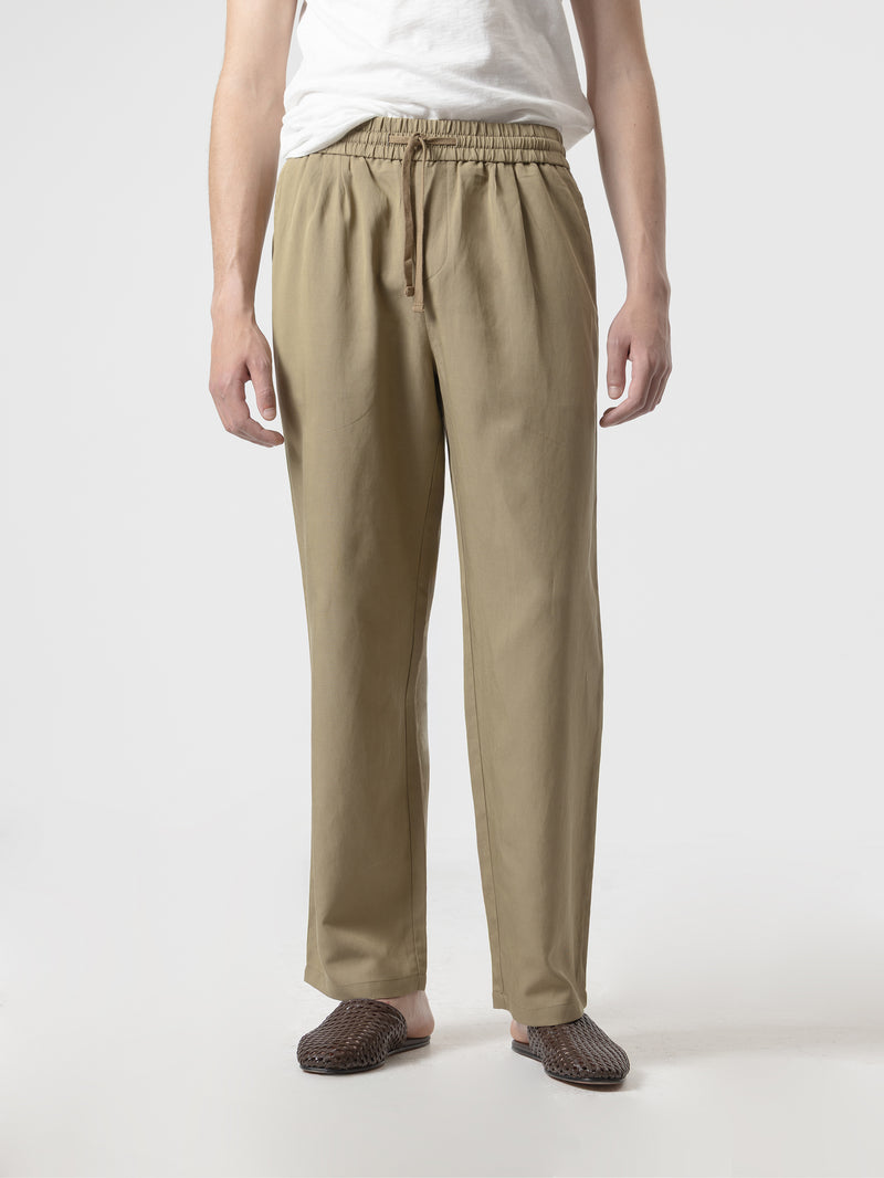 CAMEL ELASTIC WAIST WIDE FIT TROUSERS