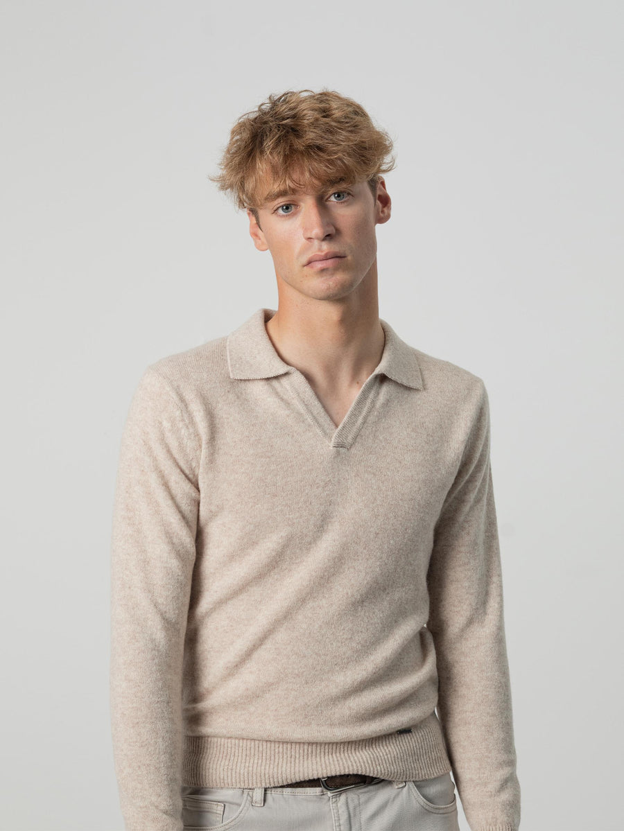 BEIGE KNITTED POLO SWEATER