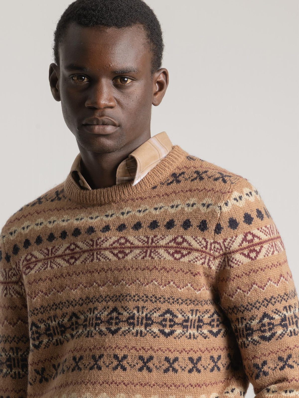 BROWN FAIRISLE JACQUARD SWEATER
