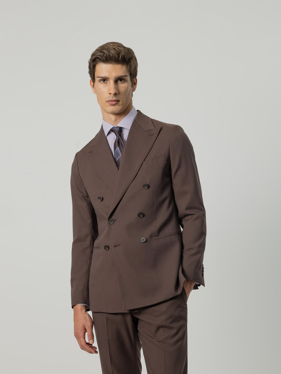 BROWN TEXTURED DOUBLE-BREASTED SUIT