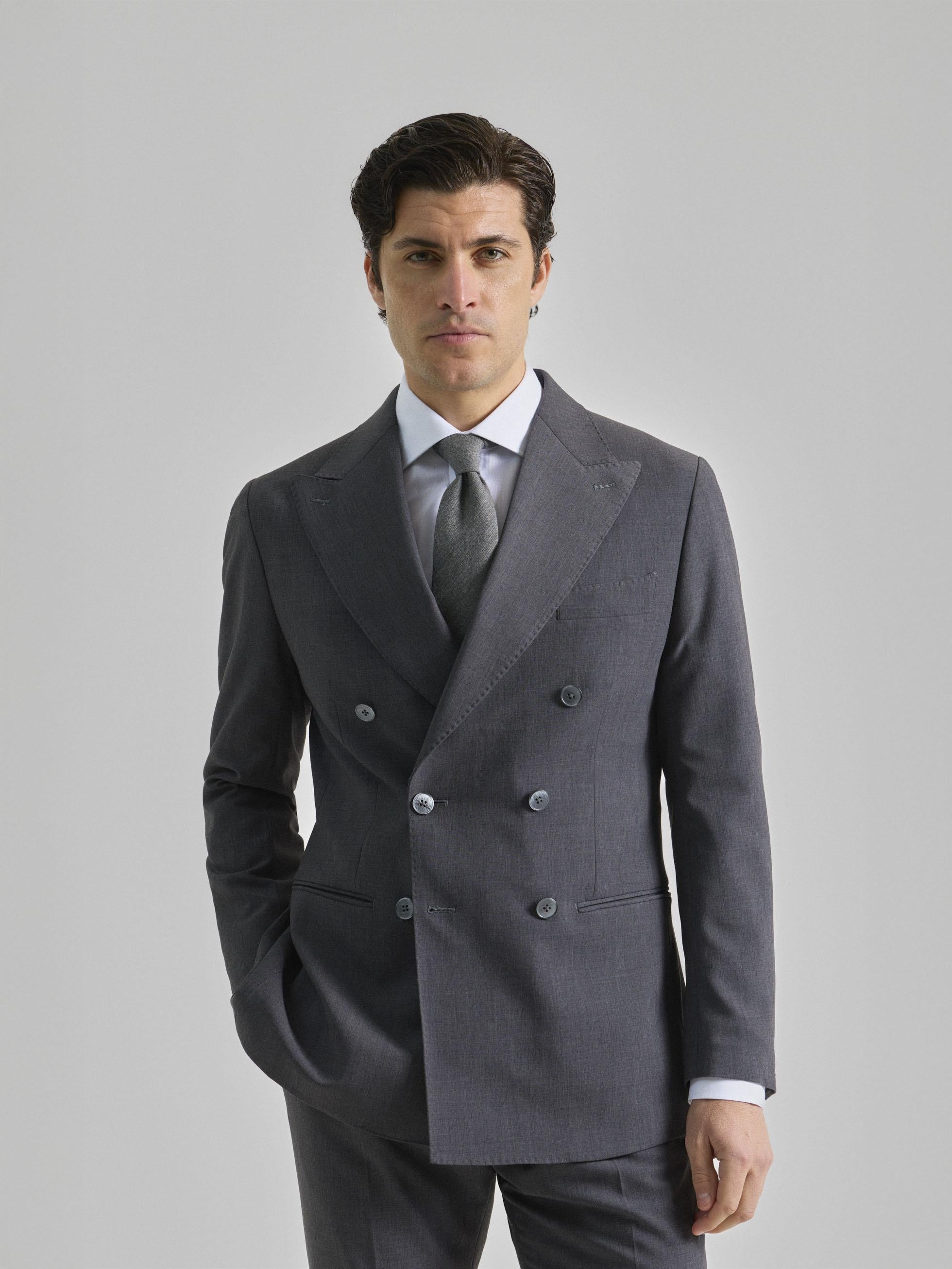 CHARCOAL GREY WOOL EFFECT DOUBLE BREASTED SUIT – PuroEGO