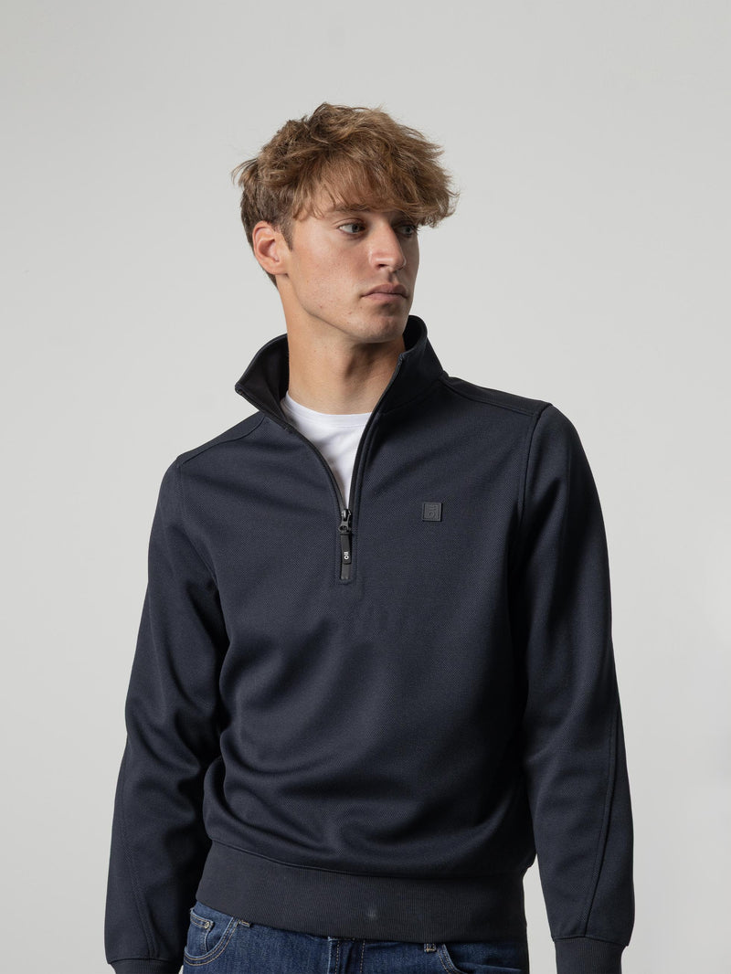 SUDADERA TÉCNICA CUELLO MOCK MEDIA CREMALLERA AZUL NOCHE