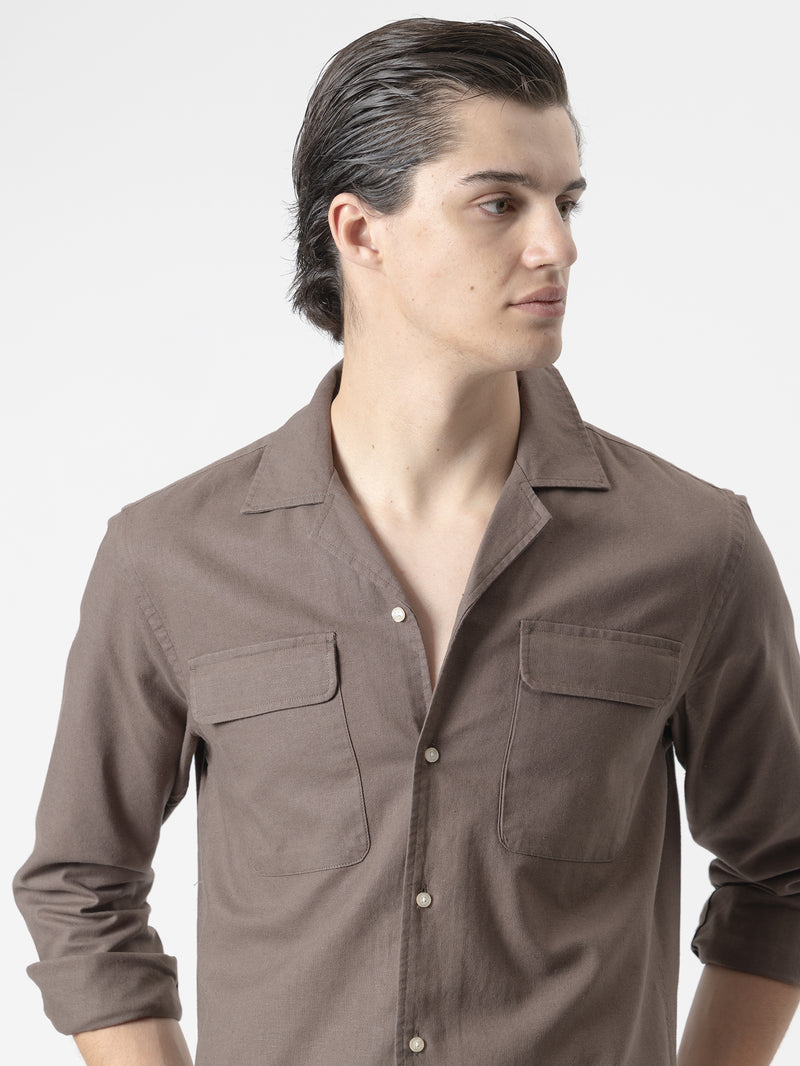 CAMISA SET LINO MARRÓN CHOCOLATE