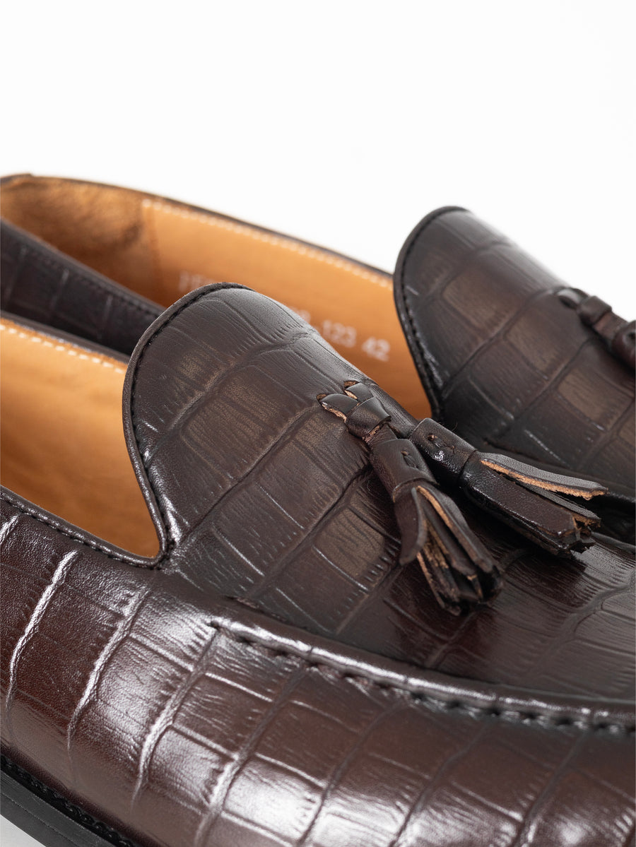 BROWN COCO TASSELLED LOAFERS