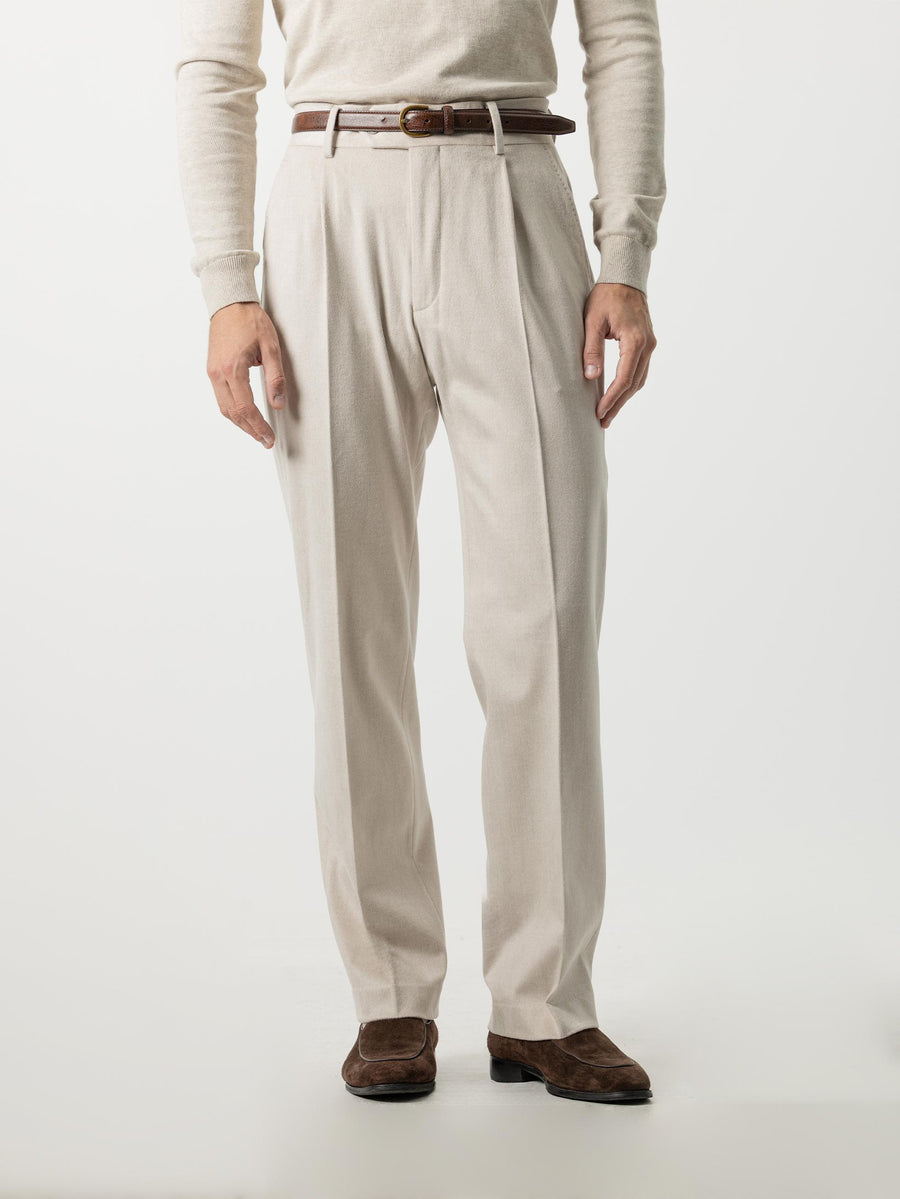 CREAM SOFT-TOUCH PLEATED TROUSERS