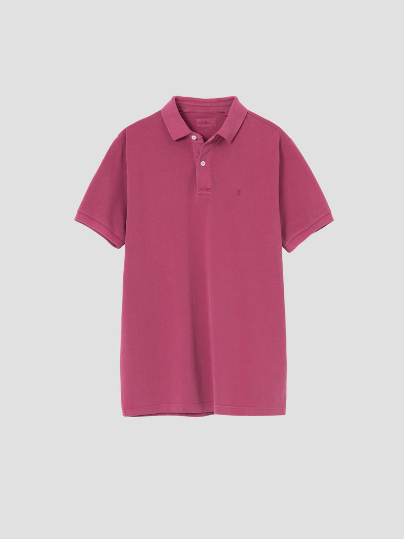 PLUM WASHED BASIC POLO SHIRT
