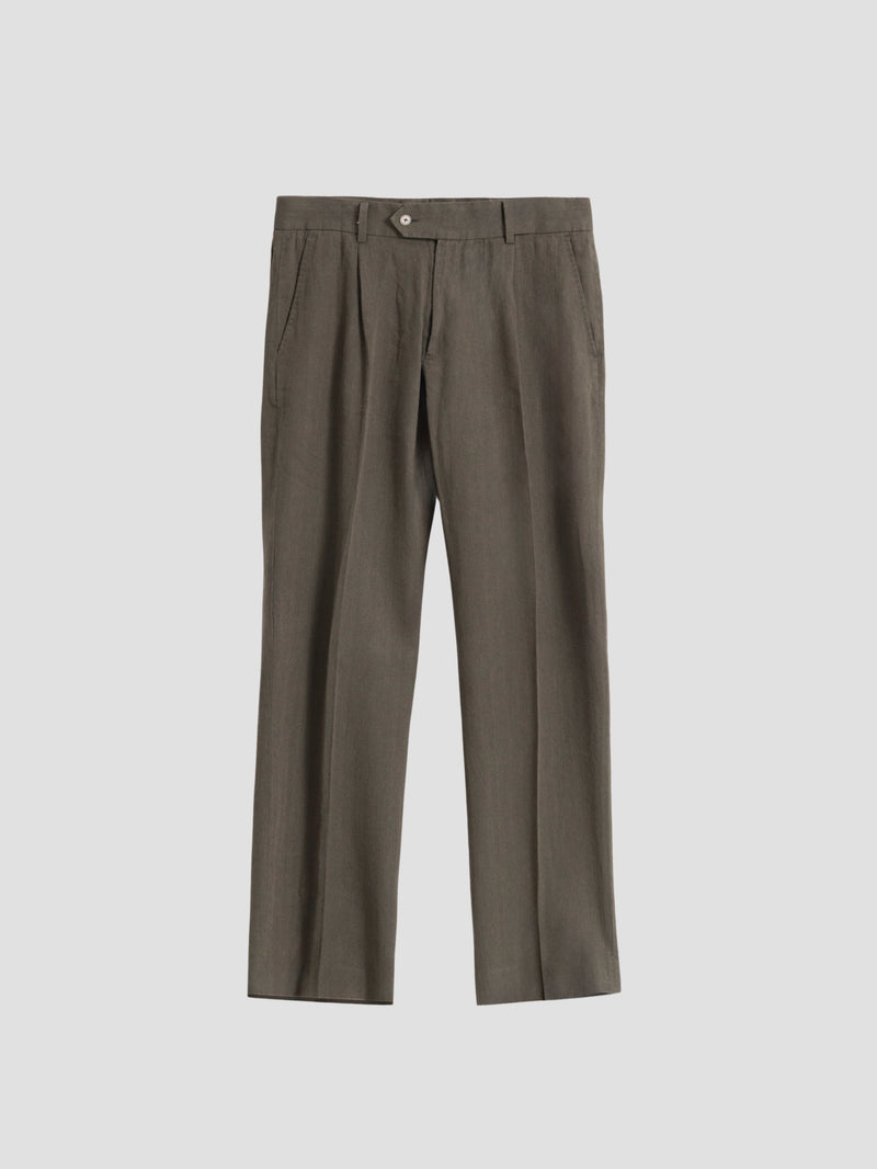 PANTALÓN LINO WIDE FIT ESPIGA KAKI