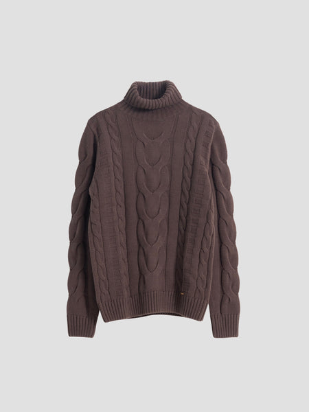 JERSEY CABLE KNIT CUELLO ALTO CHOCOLATE
